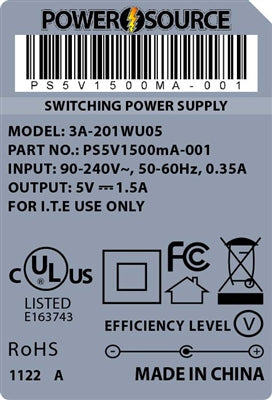 Theta | Power Supply | 5V 1500MA 3.5 x 1.3 Wall Mount - Conversions Technology