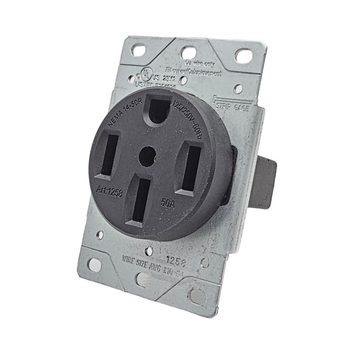 50 Amp 125/250V, NEMA 14-50R Flush Mount Power Outlet, EV and Dryer Outlet Grounding, Black