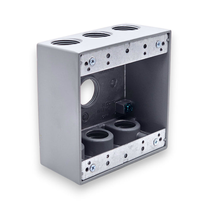 2 Gang weatherproof Grey box with (7) 1/2" threaded outlets