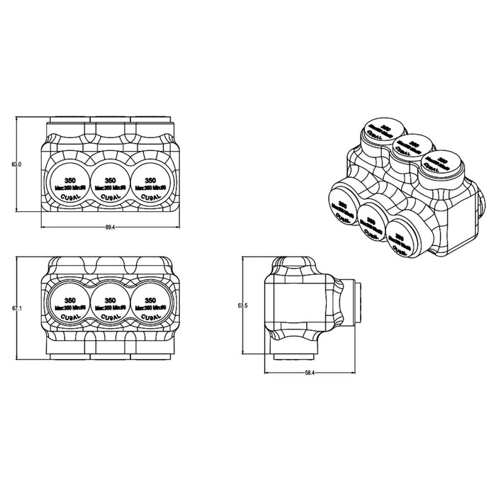 Insulated Tap Connector 6 AWG Minimum to 350 kcm (3 Port)