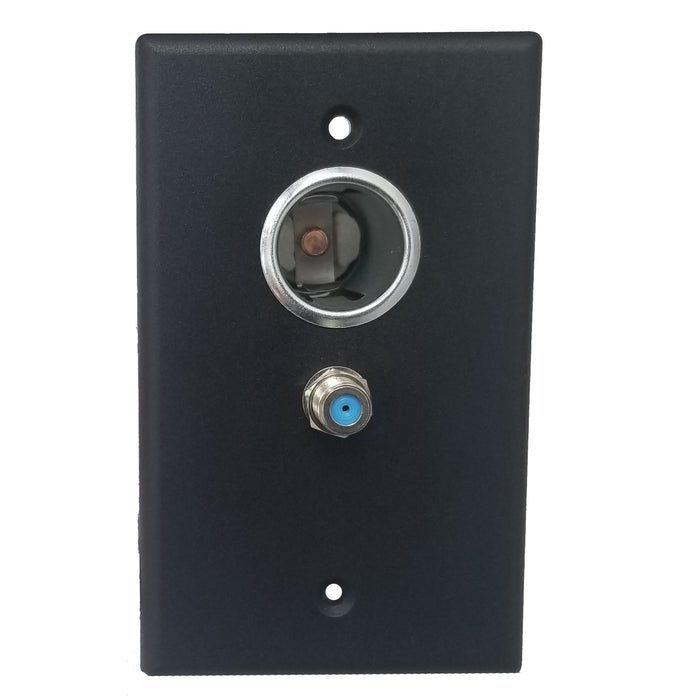 12 Volt Universal Outlet Wall Plate with F Connector  |  Black