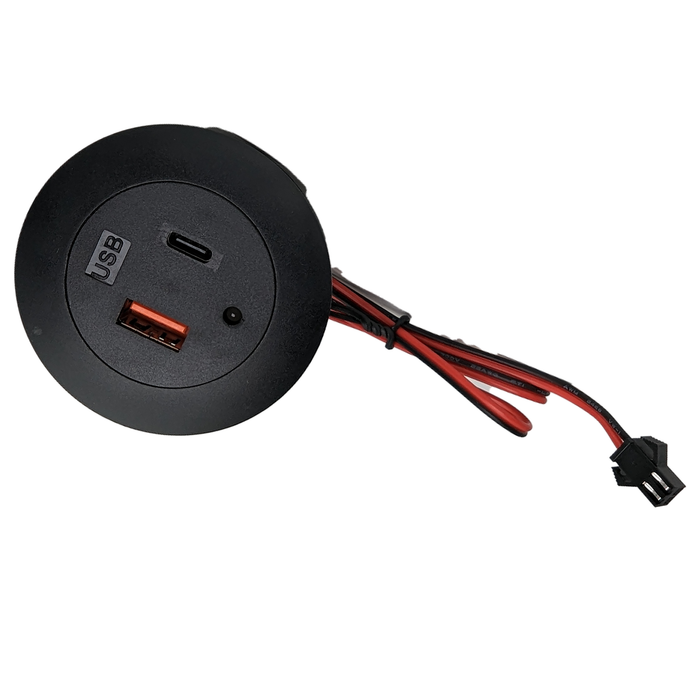 Embedded USBA+USBC Power Port |  1.5-2.25 diameter +Indicator light & 2pin prewired connector for RV or 12V Systems