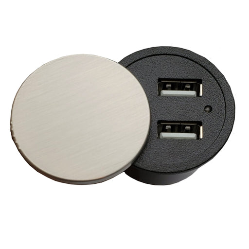 Mini Hide away Power with 2 USB ports 2.4 Amp Brush Nickle Finish 5 Volts USB input - Conversions Technology