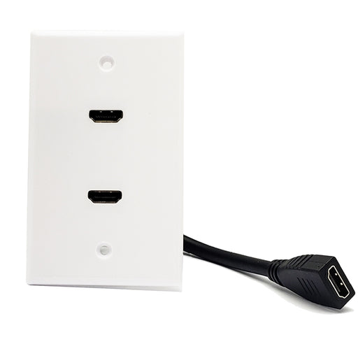 Wall Plate | HDMI | Dual Port w/6" Cable, White - Conversions Technology