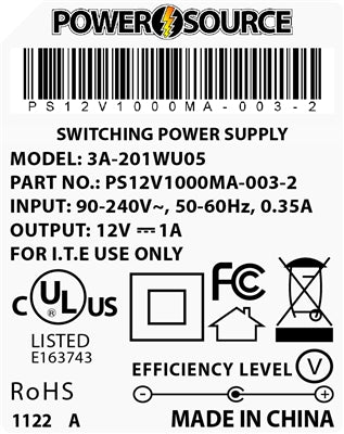 Theta | Power Supply | 12V 1000MA 2.1 x 5.5 Desktop Two Piece - Conversions Technology
