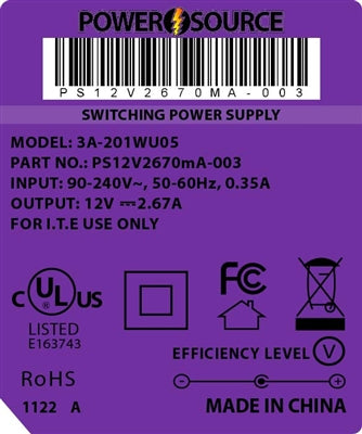 Theta | Power Supply | 12V 2670MA 5.5 x 2.1 Wall Mount - Conversions Technology