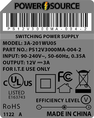 Theta | Power Supply | 12V 3000MA 2.5 x 5.5 Desktop Two Piece - Conversions Technology
