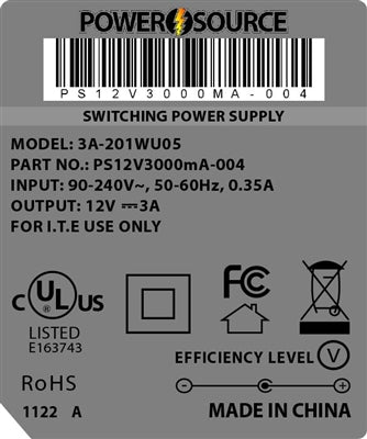 Theta | Power Supply | 12V 3000MA 5.5 x 2.5 Wall Mount - Conversions Technology