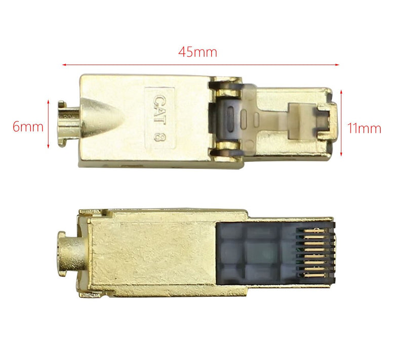 Patch Panel Connector Cat8 Cat.6A Cat7 RJ45 Plug Shielded Die-Cast Metal Easy Field Termination  Ethernet Adapter