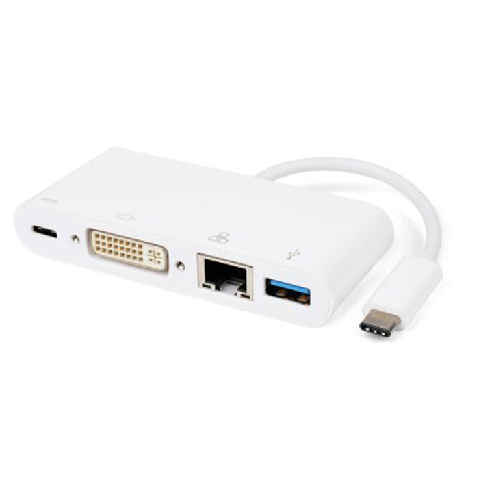 USB C Adapter Hub | USB 3.1 Type-C to USB 3.0 + Gigabit Ethernet + DVI + Type-C Charging - Conversions Technology
